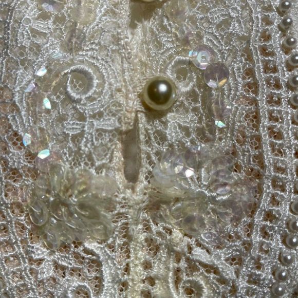 80s Vintage Scott McClintock Peach Long Sleeve Sweater with Lace Applique LG - Picture 6 of 8